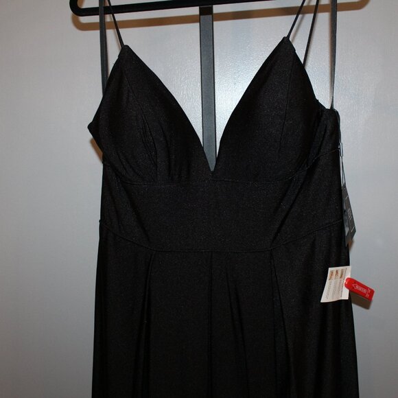 New Ieena For Mac Duggal Plunge Neck High Slit Gown Black Sz 10 26165 - Picture 2 of 7